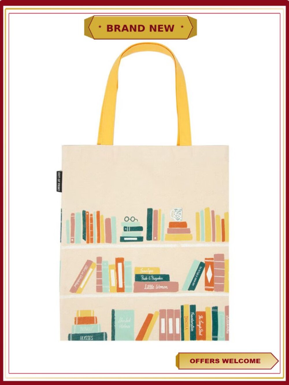 Bookshelf Tote Bag Hardcover Cotton Canvas Literary Book Lover Gift